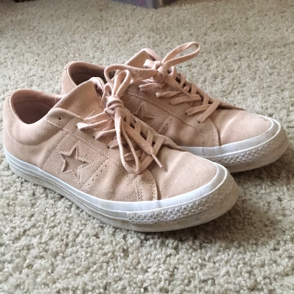 Pink suede Converse one star low tops